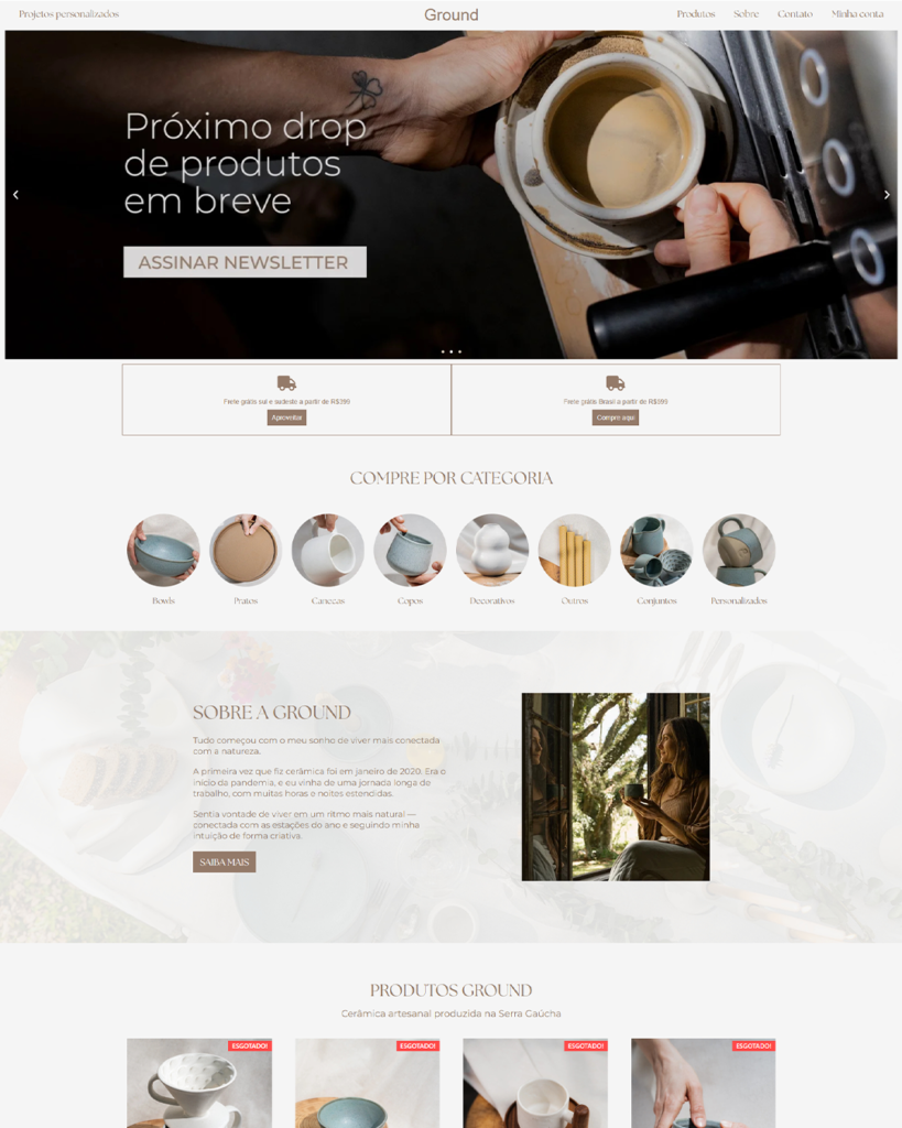 Loja online Ground Cerâmica — projeto desenvolvido pela Fluxxo