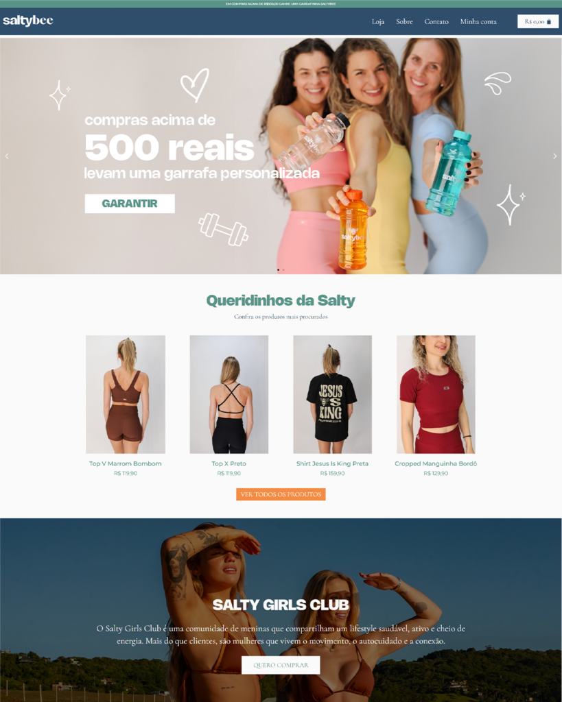 Loja online SaltyBee moda praia — projeto desenvolvido pela Fluxxo
